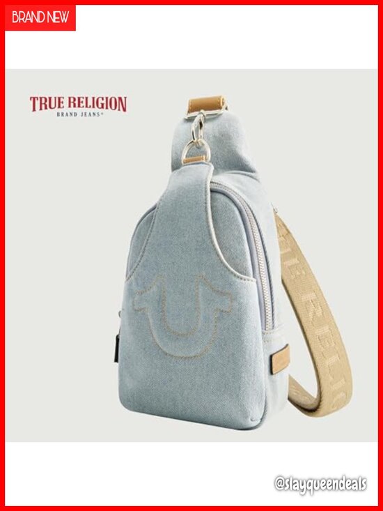 True Religion Denim Sling Bag - Adjustable Crossbody Strap Travel Backpack
